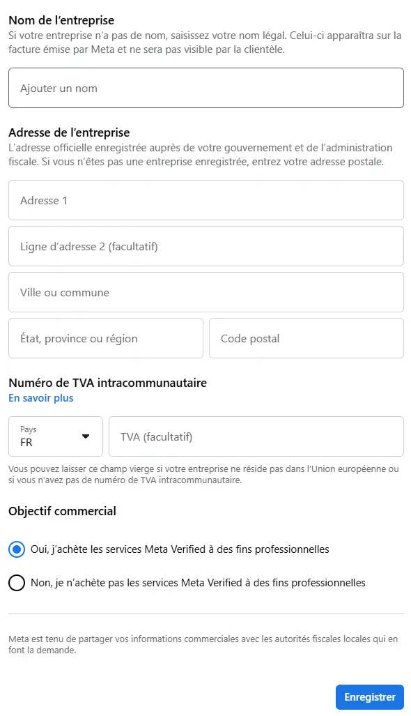 Vérification des informations Meta Verified
