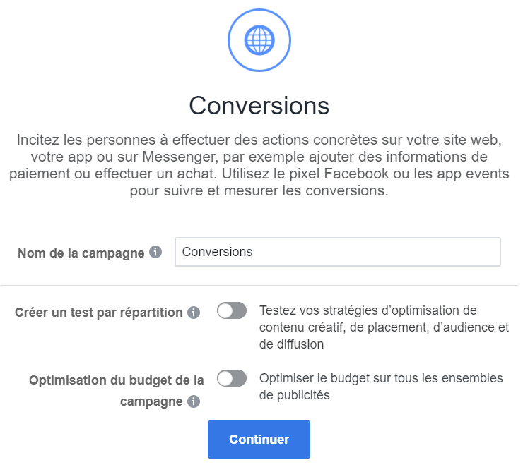 objectif conversions facebook