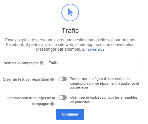 objectif trafic facebook