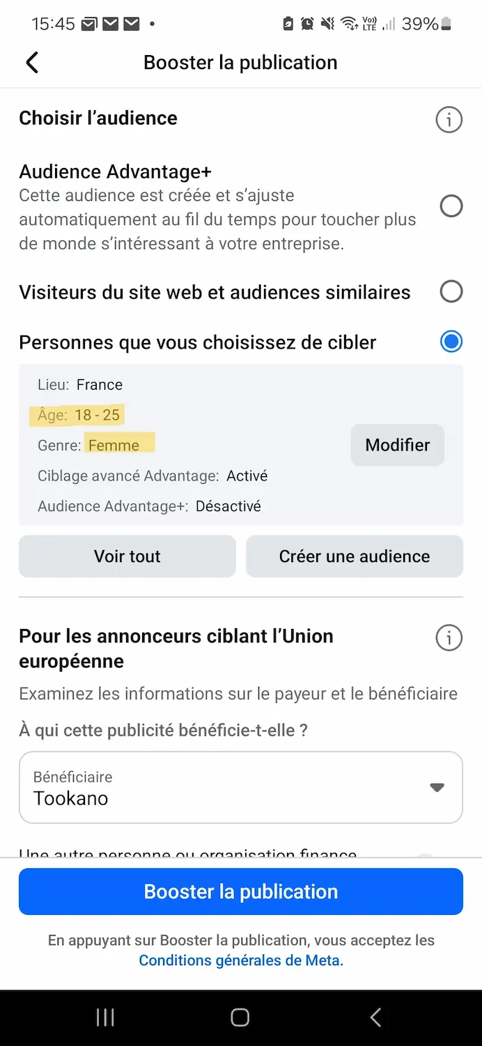 sponsorisation facebook ciblage